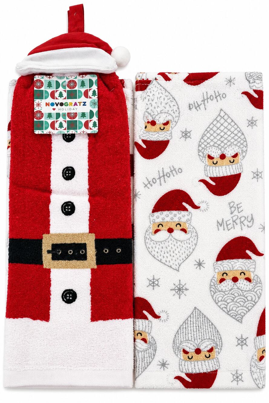 Novogratz Holiday Santa Christmas Kitchen Towels Set of 2 18x28 NWT
